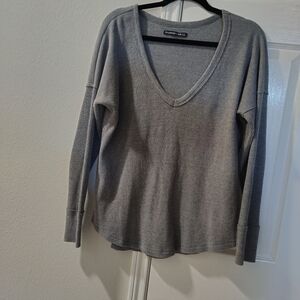 Abercrombie & Fitch Women's Sz Large Stretch Waffle Knit Gray Long Sleeve Top